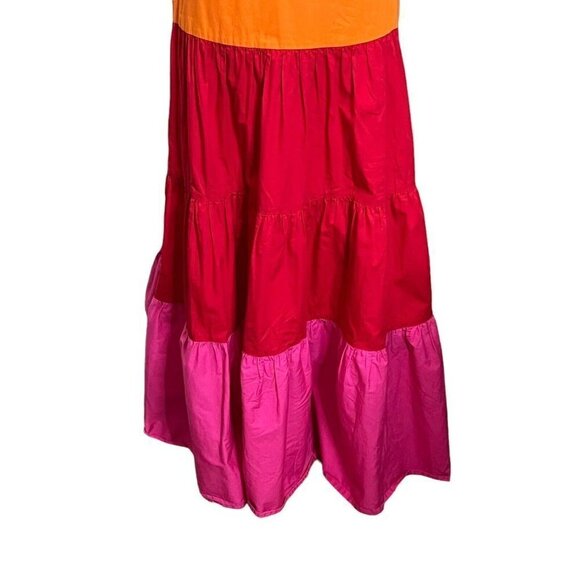 Milly Nicola Colorblock Maxi Dress Pink Orange Women’s Size 4 Cotton Poplin - Picture 4 of 15